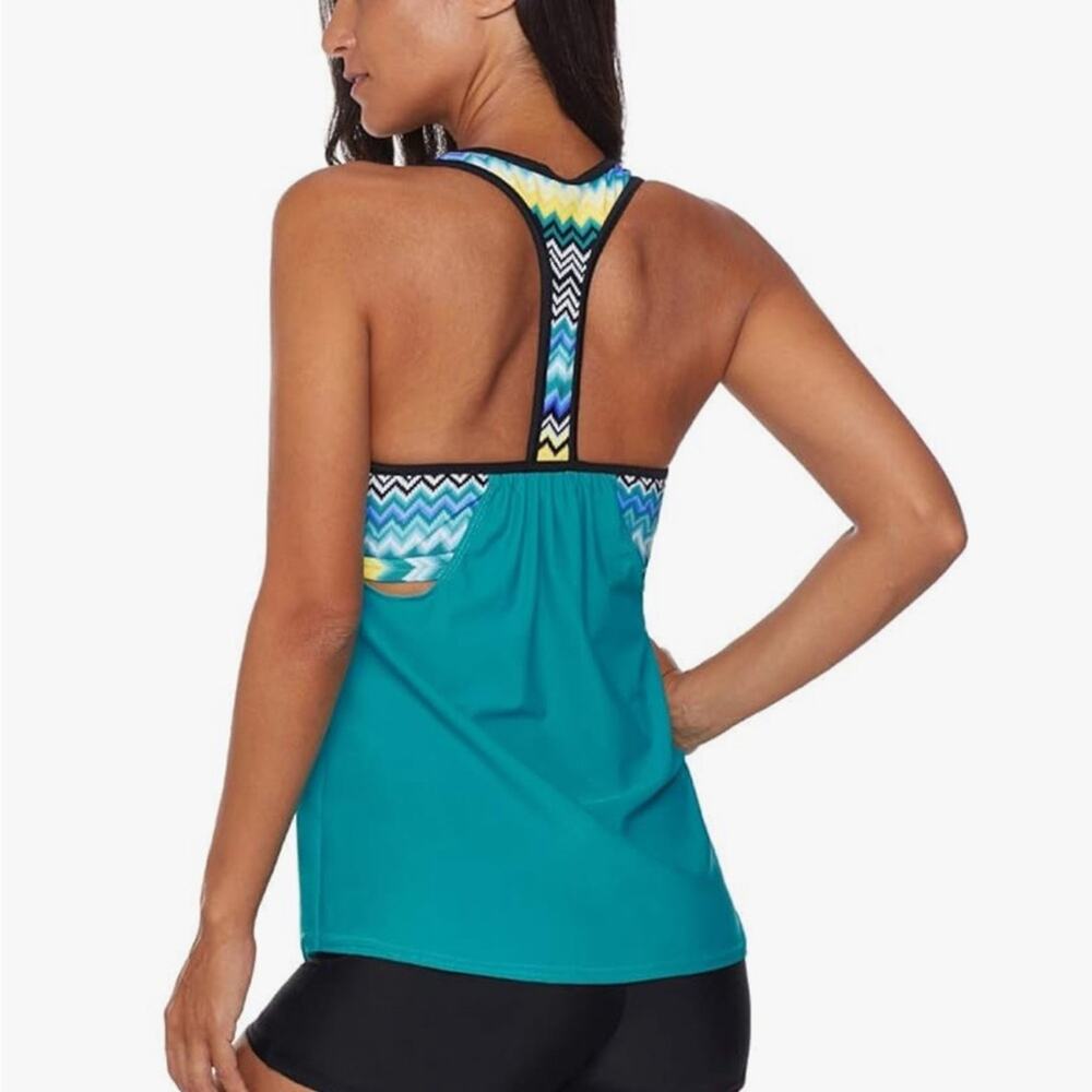 Colorful Racer Back Tankini Top Woman Size Medium - Picture 5 of 10
